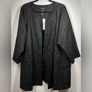 NWT EILEEN FISHER Jacquard‎ Embroidered Open Front Black Shimmer Blazer Size 2X